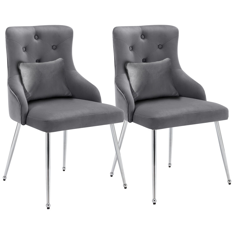 2er Set Esszimmerstuhl mit Knopfmuster, Moderner Loungesessel, Schlafzimmer-Wohnzimmerstuhl mit Lendenkissen, grau