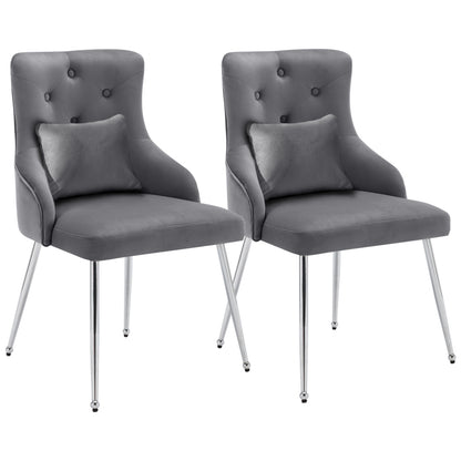 2er Set Esszimmerstuhl mit Knopfmuster, Moderner Loungesessel, Schlafzimmer-Wohnzimmerstuhl mit Lendenkissen, grau