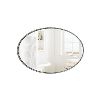 Iron Art Oval Retro Mirror, Antique Effect, Wall Hanging, Suitable For Bathroom, Bedroom, Living Room (Silver)