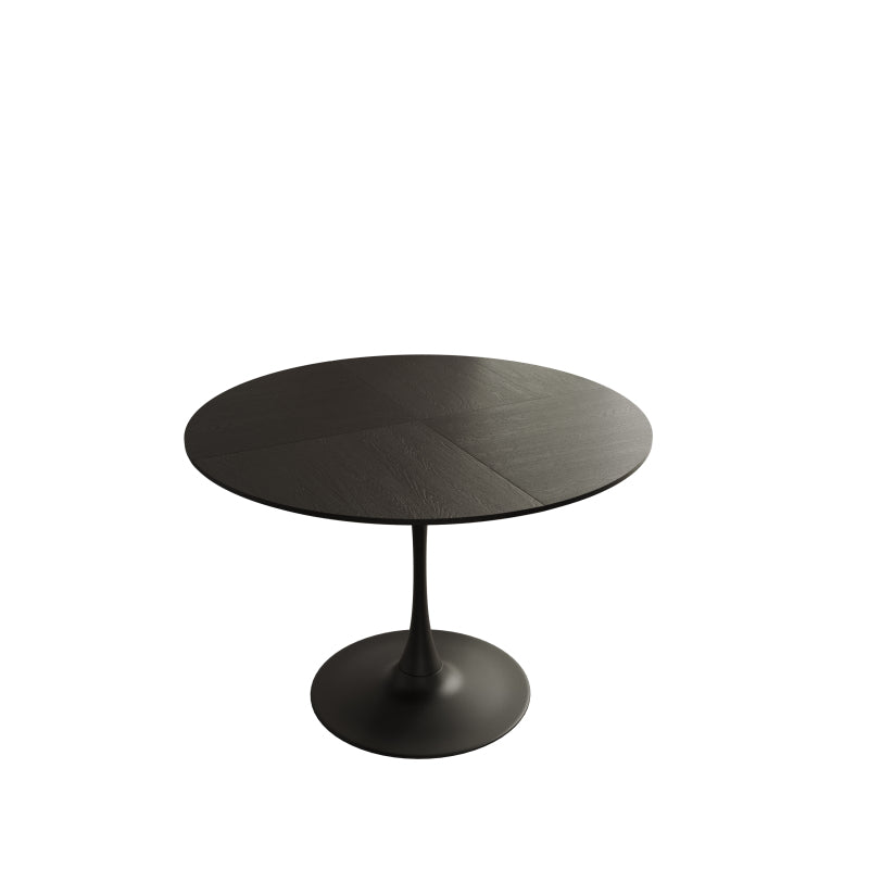 47.24"Modern Round Dining Table,Four Patchwork Tabletops with Black Color Solid Wood Grain Table Top,Metal Base Dining Table, End Table Leisure Coffee Table