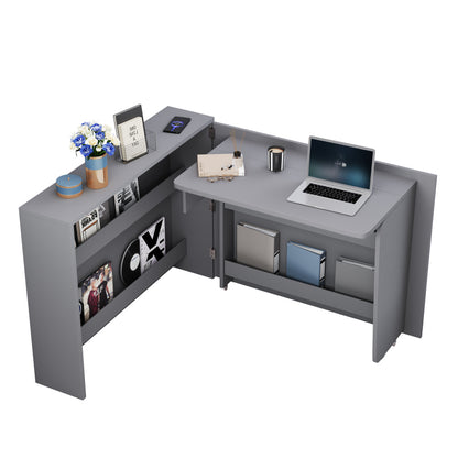 Faltbarer Schreibtisch mit Rollen & Wireless Charger–2-in-1 Sideboard & Arbeitsplatz, 115×27×93 cm (geschlossen, 95×51cm) Grey