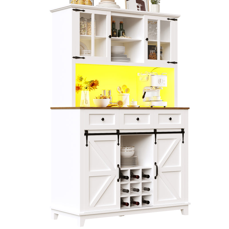 Küchenschrank(105×38.4×180cm), Hochschrank Küchenbuffet, Sideboard mit LED-Beleuchtung,Variable Lichtfarben, weiß