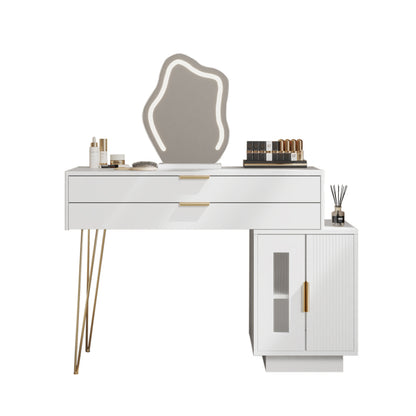 Schminktisch mit LED-beleuchtetem Spiegel, Weißes Schminktisch-Set mit ausziehbarem Design, moderner Kosmetiktisch für das Schlafzimmer  - Maße:B100/H78/T40 cm (ohne Hocker)