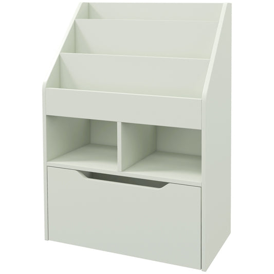 Kinder Bücherregal Kinderregal mit Schublade, 3 Ablagefächern und 2 offenen Fächern, Aufbewahrungsregal für Kinderzimmer, Spielzimmer, Hellgrün