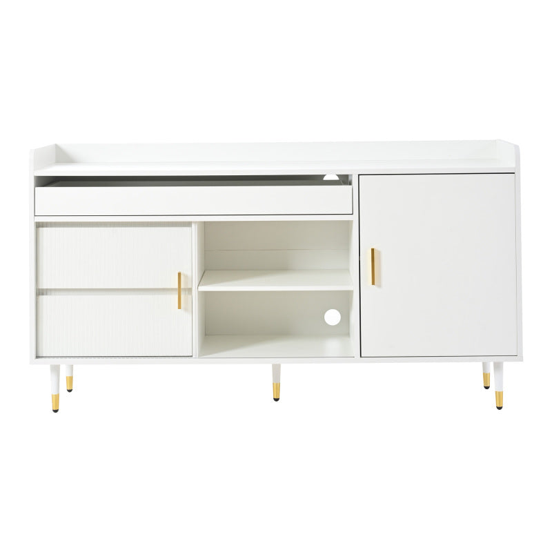 Sideboard mit Glasschiebetüren und LED-Beleuchtung – Freistehende Kommode aus Holz, Weiß