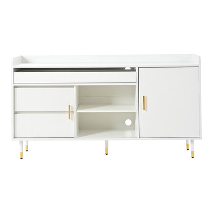 Sideboard mit Glasschiebetüren und LED-Beleuchtung – Freistehende Kommode aus Holz, Weiß