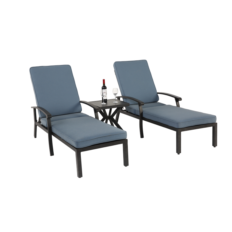 Lounge Patio Chair with Cotton Cushion, Adjustable Reclining Rust-Resistant Aluminum  Poolside Chaise Lounge Furniture, Waterproof Blue Cushion (1pc)
