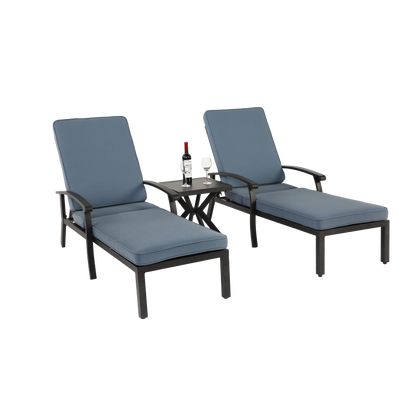 Lounge Patio Chair with Cotton Cushion, Adjustable Reclining Rust-Resistant Aluminum  Poolside Chaise Lounge Furniture, Waterproof Blue Cushion (1pc)