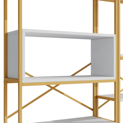 Regal 160x29,5x180 cm aus Stahl & MDF, modernes Bücherregal mit Gold-Weiß-Design, stabile Struktur & offene Fächer, leicht zu montieren