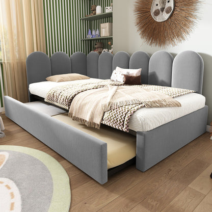 Polsterbett Daybett 90x200cm,Tagesbett Schlafsofa Kinderbett mit Ausziehbett 90x190cm und Lattenrost, Samt, Grau, ohne Matratze