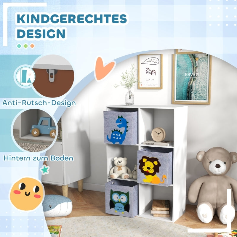 Kinderregal Kinder Bücherregal mit 3 Aufbewahrungsboxen Spielzeugregal Kinderzimmer Regal für Kinderzimmer Weiß+Grau