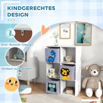 Kinderregal Kinder Bücherregal mit 3 Aufbewahrungsboxen Spielzeugregal Kinderzimmer Regal für Kinderzimmer Weiß+Grau