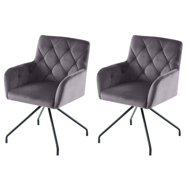 2er Set Esszimmerstühle mit Rautenmuster, Gepolsterter Sessel mit 4 Metallbeinen, Samt, grau