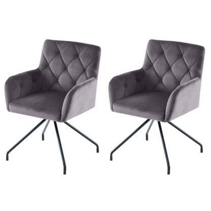 2er Set Esszimmerstühle mit Rautenmuster, Gepolsterter Sessel mit 4 Metallbeinen, Samt, grau