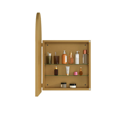 Stylish Arched Mirror Cabinet, Recessed Medicine Cabinet, Wall Cabinet with Metal Framed, Mirror and Adjustable Shelves, Mirror Cabinet with Storage for Bathroom, Living Room and Bedroom, Gold