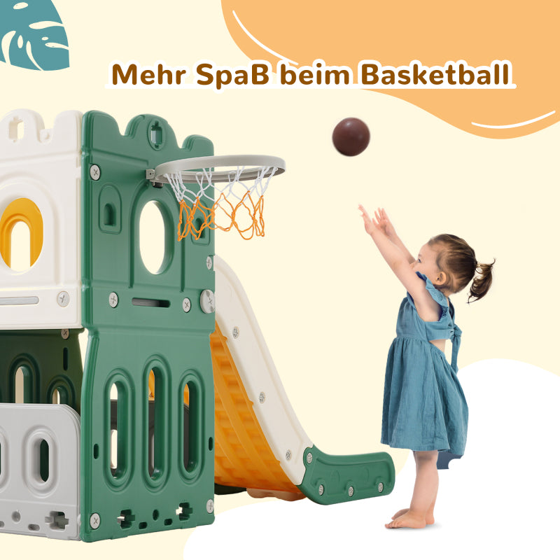 Mein kleines Schloss-Slide Kletterspielzeug für Kinder, 6 in 1 Kinderrutsche, Klettern, Bohrspiel, Stauraum, Spielgang, Basketballrahmen. Hergestellt aus HDPE (Enthält keine Meereskugeln)