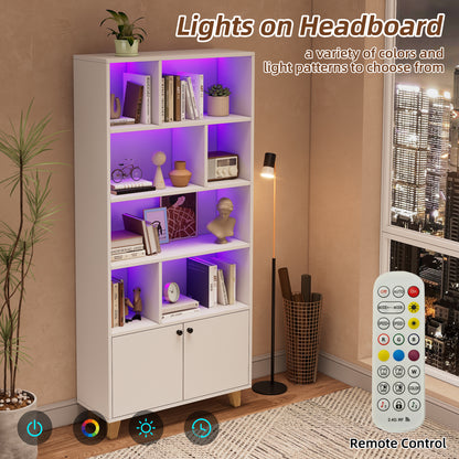 Bücherregal, LED-Farbwechsel-Ambientelicht, Fernbedienung, einfache Form,weiß