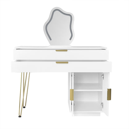 Schminktisch mit LED-beleuchtetem Spiegel, Weißes Schminktisch-Set mit ausziehbarem Design, moderner Kosmetiktisch für das Schlafzimmer  - Maße:B100/H78/T40 cm (ohne Hocker)