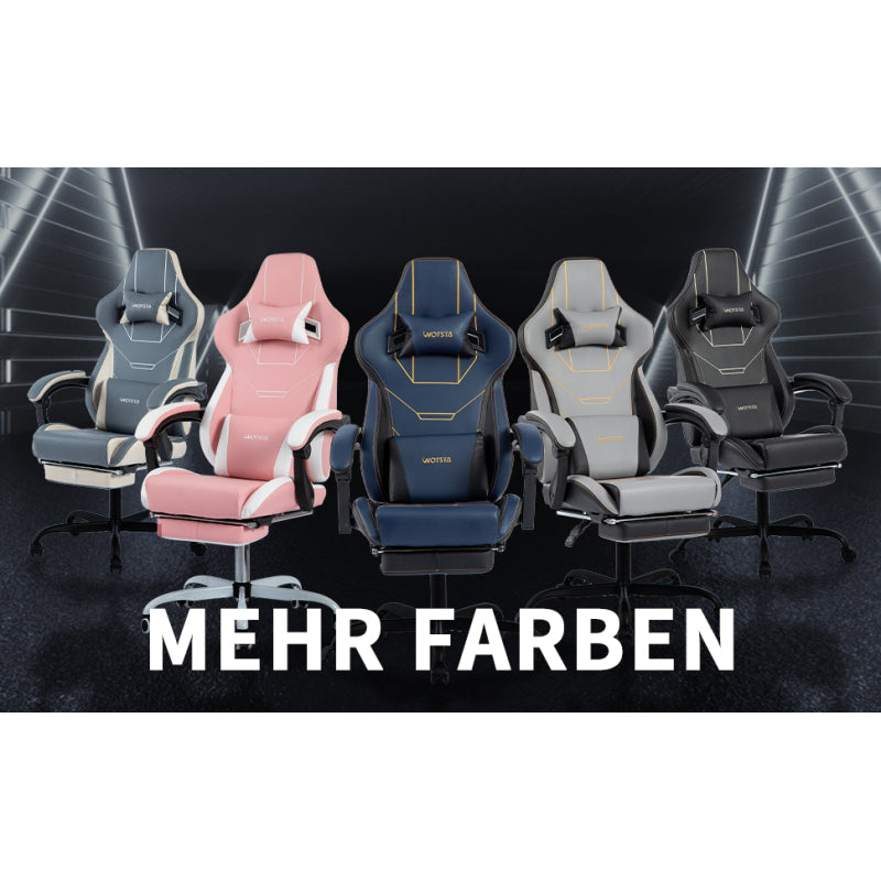 Gaming Stuhl Ergonomisch Gaming Chair Bürostuhl mit Fußstütze Racing Computerstuhl Höhenverstellbar Gepolstert Computerstuhl Lendenwirbelstütze Blau