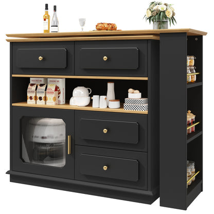 Hochtisch Kücheninsel  Bistro Table (125-181×39×104.5cm) , 360° drehbare Essbar, Schwarz
