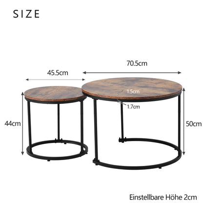 Runder Couchtisch 2er Set Satz Couchtisch Wohnzimmer Runder geschachtelter Beistelltisch 2 Runder Beistelltisch (Braun)