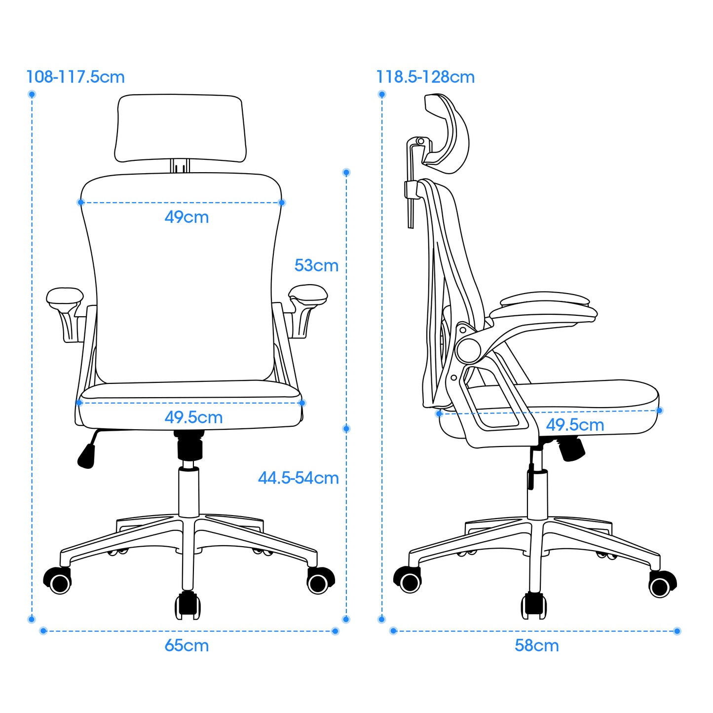 Ergonomischer Netz-Bürostuhl mit verstellbarer Lendenstütze und Kopfstütze – Hochlehner-Exekutive Schreibtischstuhl für Zuhause/Büro. Grau