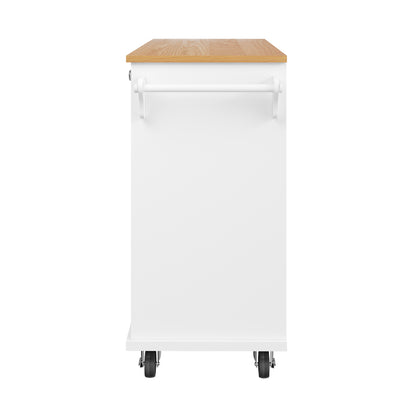 Esszimmerwagen (129 x 46 x 92 cm), modernes minimalistisches Weiß, mobiler Küchen-Esswagen mit Schubladen und Lagerschränken, hellbraune Holzarbeitsplatte, passend für moderne Wohnungen