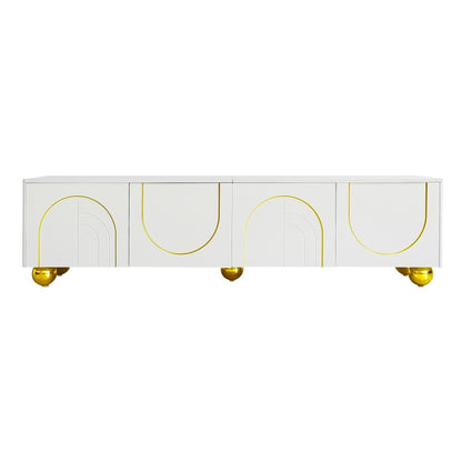 Moderner weiß TV-Schrank – 175 x 38 x 56 cm, verstellbare Einlegeplatten, Leichte Lowboard-TV-Möbel im Luxusstil