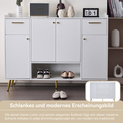 Schuhschrank, Schuhregal mit 2 Schubladen und 4 Türen, Metallfüße, weiß