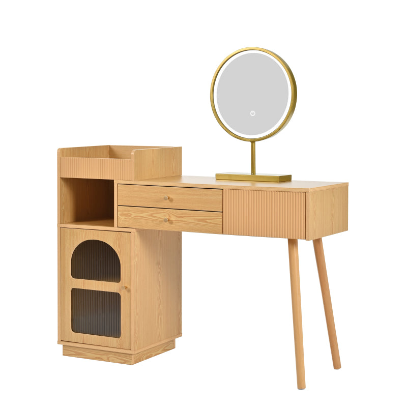 Schminktisch-Set, Kosmetiktisch mit LED-Spiegel und 3-Farbiger Beleuchtung, Schminktisch aus Holz für Schlafzimmerstudio - Maße: B120/H90/T40 cm(ohne Hocker) (Old sku: RN3198724AAA)