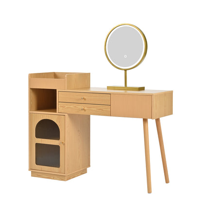 Schminktisch-Set, Kosmetiktisch mit LED-Spiegel und 3-Farbiger Beleuchtung, Schminktisch aus Holz für Schlafzimmerstudio - Maße: B120/H90/T40 cm(ohne Hocker) (Old sku: RN3198724AAA)