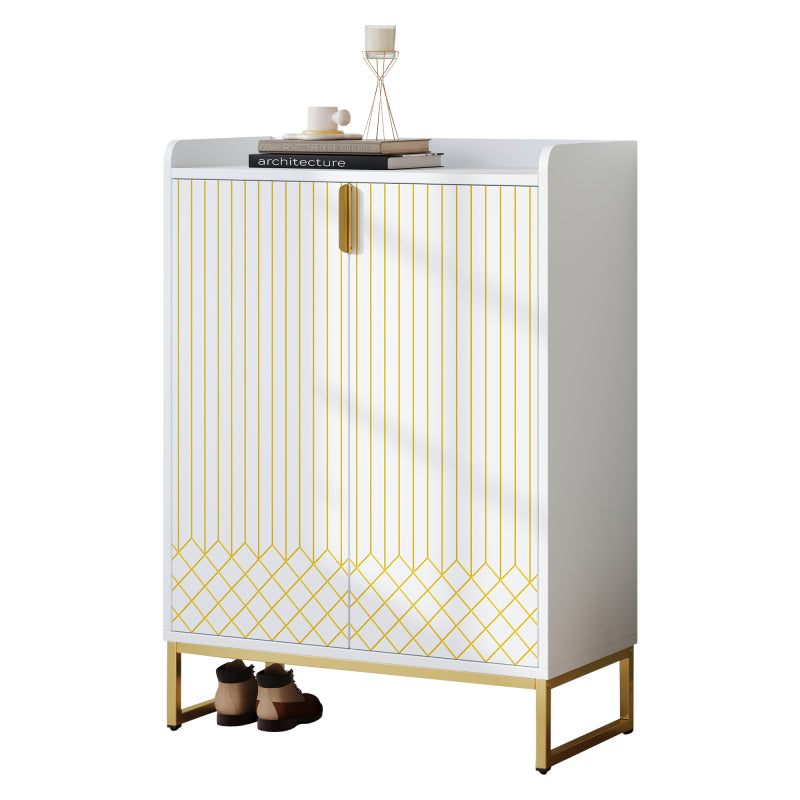 Moderner weißer Schuhschrank mit goldenen Metallbeinen, Aufbewahrungsschrank mit goldfarbenen Schranktüren, 75*37*105CM.