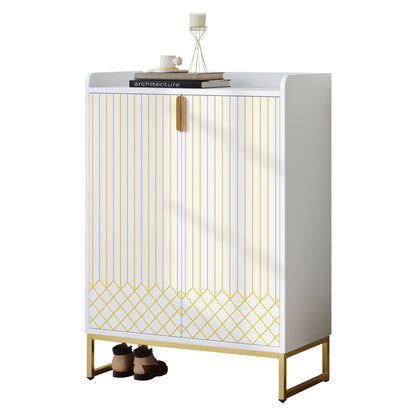 Moderner weißer Schuhschrank mit goldenen Metallbeinen, Aufbewahrungsschrank mit goldfarbenen Schranktüren, 75*37*105CM.