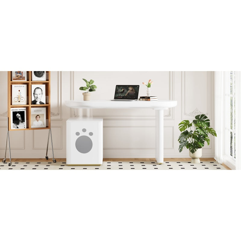 Schreibtisch mit Haustierbett, komplett lackiert, abgerundete Kurven, 5 cm dicke Beine, stabil und modern, Haustiergrößen M–XL