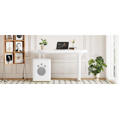 Schreibtisch mit Haustierbett, komplett lackiert, abgerundete Kurven, 5 cm dicke Beine, stabil und modern, Haustiergrößen M–XL