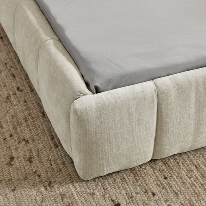 Einzelbett 90*200 cm, Kinderbett mit seidig weichem Chenille - Bezug, quadratischem Steppdesign, Beige (ohne Matratze)