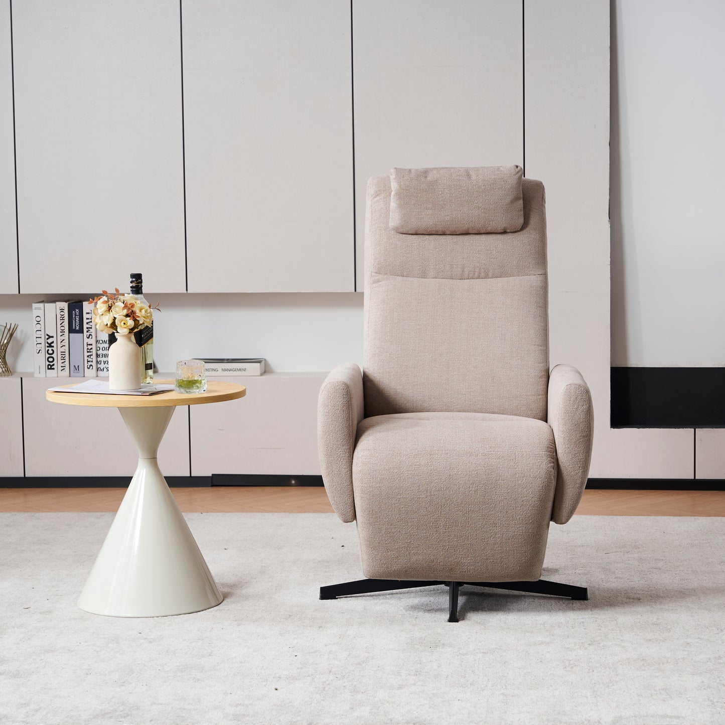 Bequemer Relaxsessel mit Liegefunktion – Chenille Fernsehsessel mit Fußstütze, drehbarer Stillsessel & Loungesessel für Wohnzimmer, modernes Sofa, Grau
