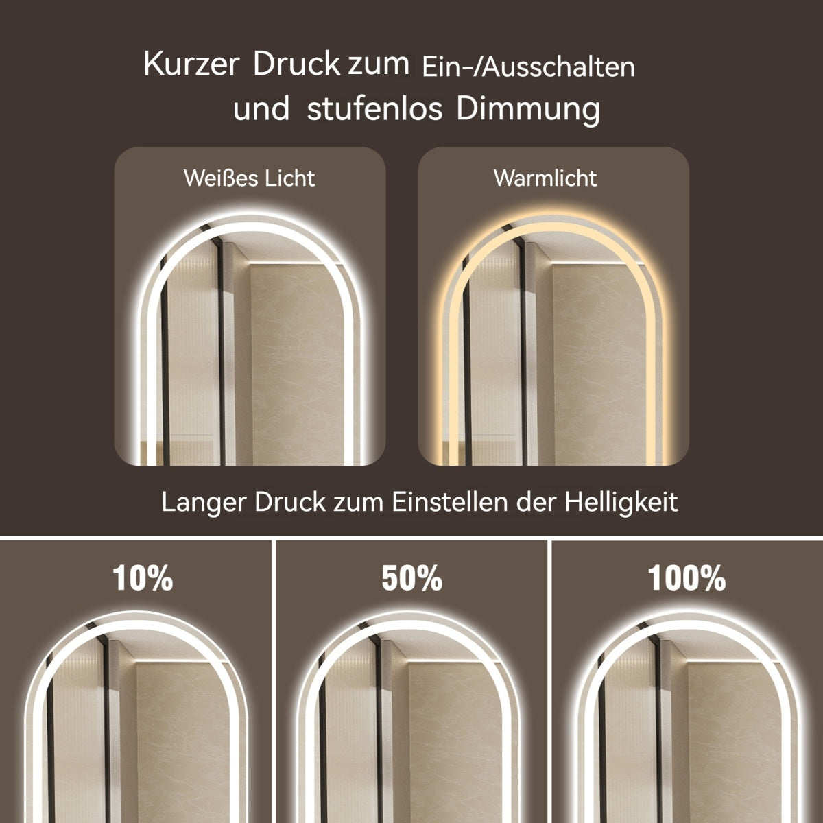 Ovaler LED Badezimmerspiegel 60×90 cm – rahmenlos, dimmbar, Anti-Beschlag, Touchscreen, Wandmontage, Smart Mirror