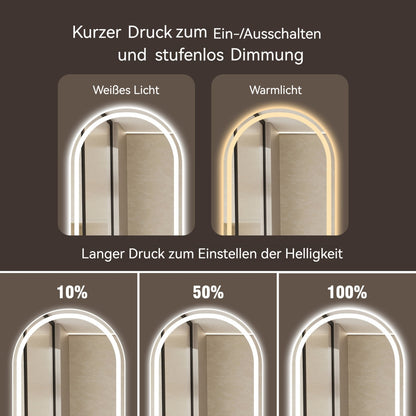 Ovaler LED Badezimmerspiegel 60×90 cm – rahmenlos, dimmbar, Anti-Beschlag, Touchscreen, Wandmontage, Smart Mirror