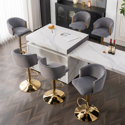 Modern rotatable height adjustable bar stools, modern bar stools for kitchen, bar, and restaurant counters, lift stools with middle backrest and gold footrest (Grau Set of 2)