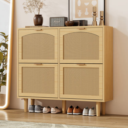Schuhschrank mit 4 Klappschubladen, Schuhregal für Flur, Schlafzimmer, Wohnung,Holzmöbel, Landhausstil