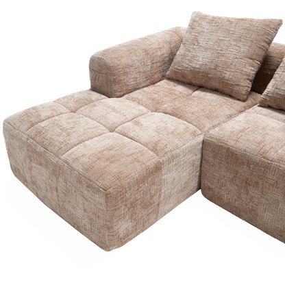 Modernes Sektionssofa, L-Sofa, 3-Sitzer-Sofa, keine Installation erforderlich, Chenille-Sofa mit Chaiselongue und Armlehnen, 3 Kissen, Seitentasche für Fernbedienung, khaki