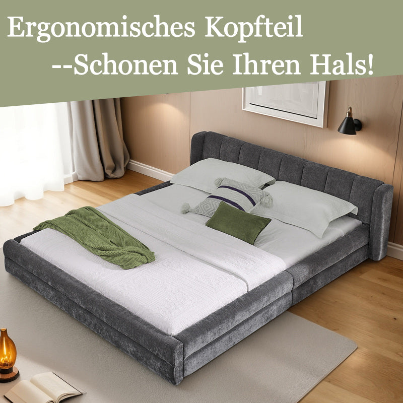 Doppelbett 160×200cm, Chenillestoff, komfortable Rückenlehne, robustes Eukalyptus- und Eisengestell, einfach zu montieren, Dark Gray (ohne Matratze)