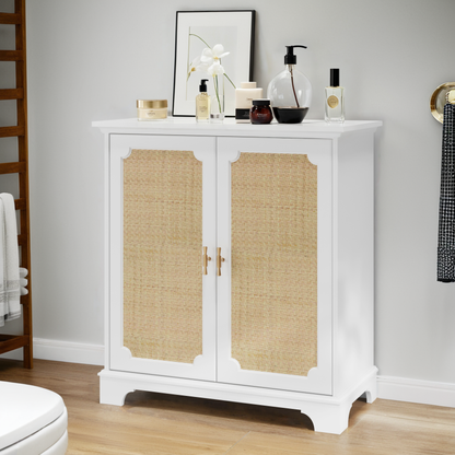 Sideboard, Buffet, Weinschrank mit Rattan-Deko Türen, Schrank für Flur, Eingangsbereich und Wohnzimmer