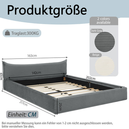 Doppelbett 140*200cm, mit Samtweichem Chenille-Bezug & Elegantem Kleinkantendesign am Kopfende, Dark Gray (ohne Matratze)