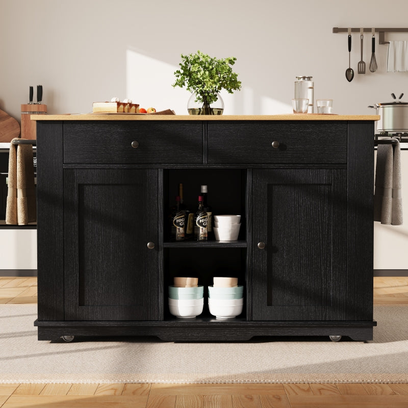 Kücheninsel, Küchenwagen mit Steckdosenleiste ausgestattet, Küchenschrank, Servierwagen mit arbeitsplatte, buffetschrank, Speisewagen mit Holzmaserung, buffetschrank,Schwarz