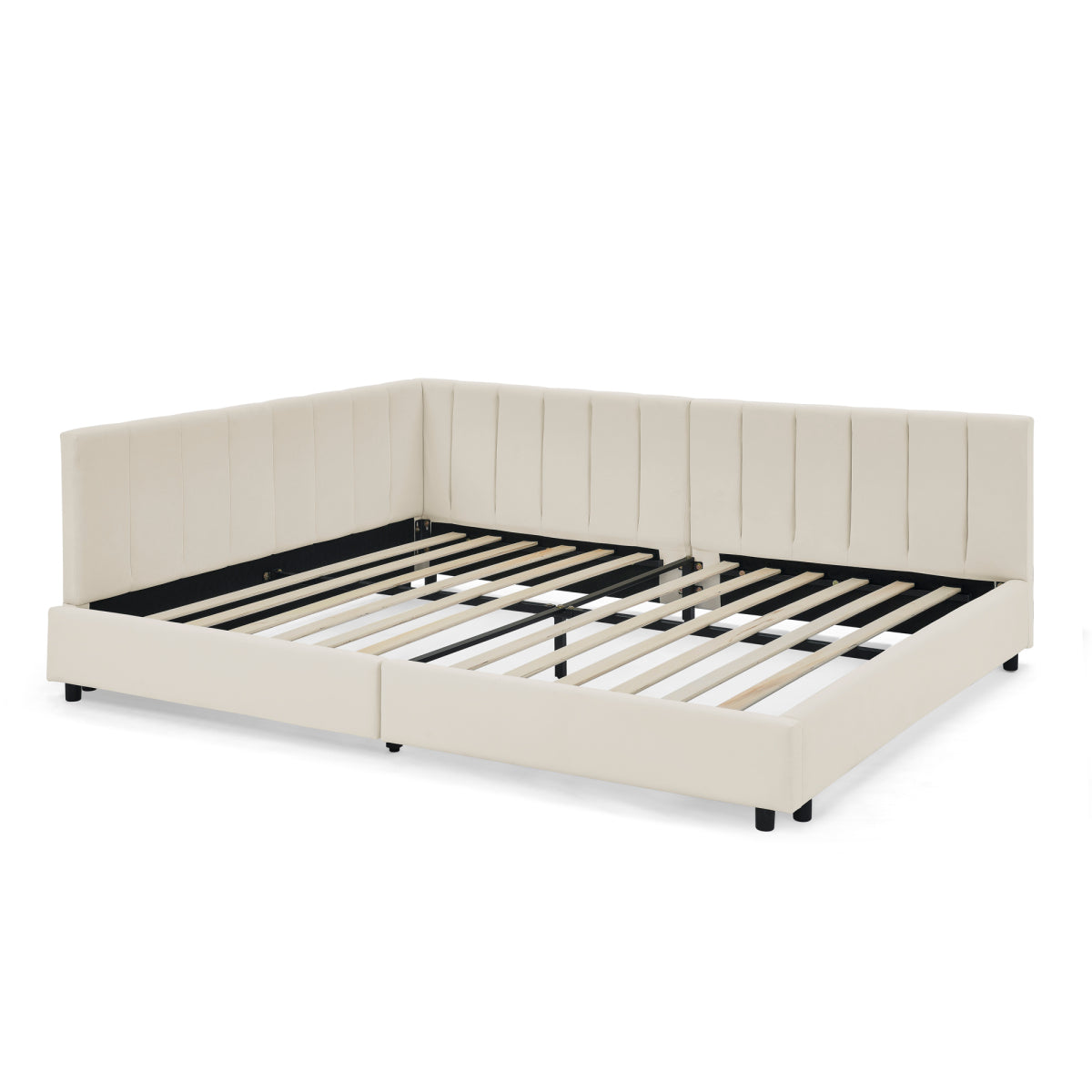 Doppelbett 160×200 cm aus Samt mit hoher Rückenlehne, stabiles Bettgestell aus Holz & Metall, ideal für Schlafzimmer & Familienzimmer, Beige (ohne Matratze)