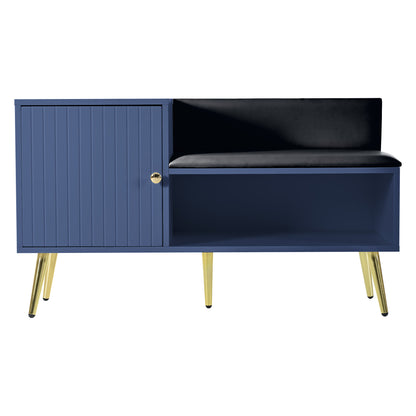 Moderne luxuriöse Schuhtruhe in Blau mit Stauraum, gepolsterter Sitzbank und Rückenlehne, Perfekt für den Eingangsbereich