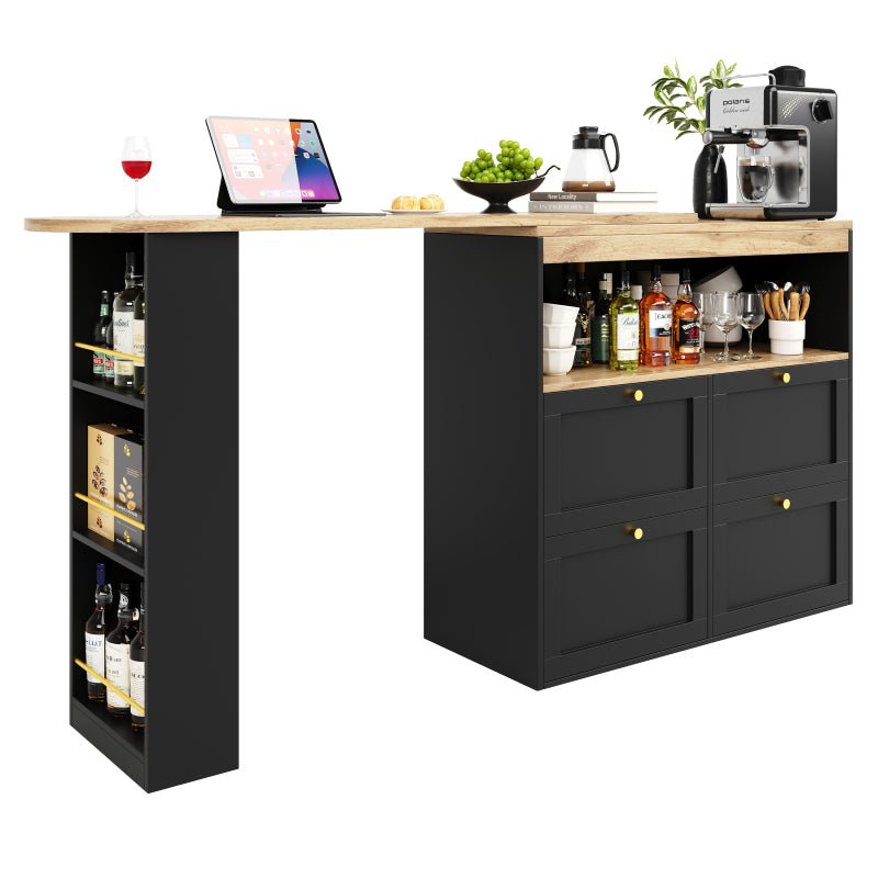 Um 360° drehbarer Bartisch (Hauptkörper 105 x 39 x 102 cm), mit 4 Schubladen und offenen Ablagen, geeignet für Esszimmer/Arbeitszimmer/Wohnzimmer usw