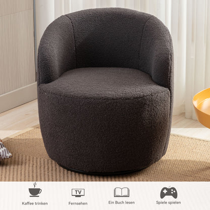 Drehbarer Akzentsessel aus weichem Teddystoff, Barrel Chair mit schwarzem Pulverbeschichtungs-Metallring, Dunkelgrau